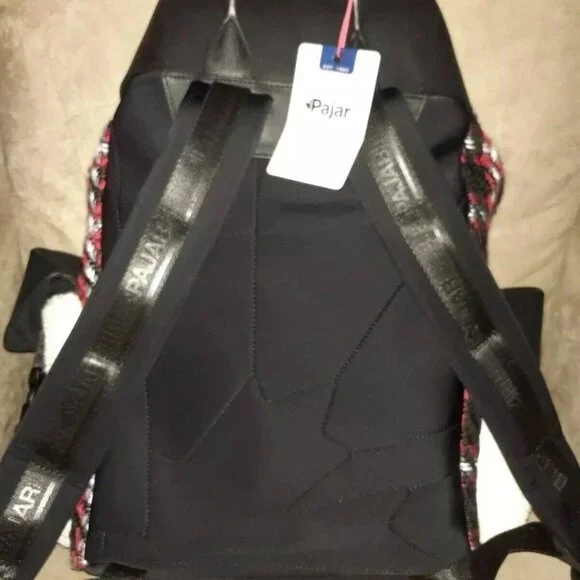 PAJAR-Logan Leather/Knit Luxury Special Force Sport Backpack-Black Plaid Mix-NWT - Picture 4 of 11